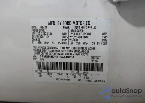 2024 Ford Explorer Xlt from USA, damaged, VIN 1FMSK8DH1RGA40234